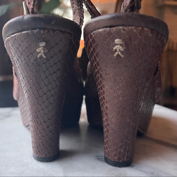 Vintage Henry Beguelin brown snakeskin leather sling back platforms - Picture 11 of 11